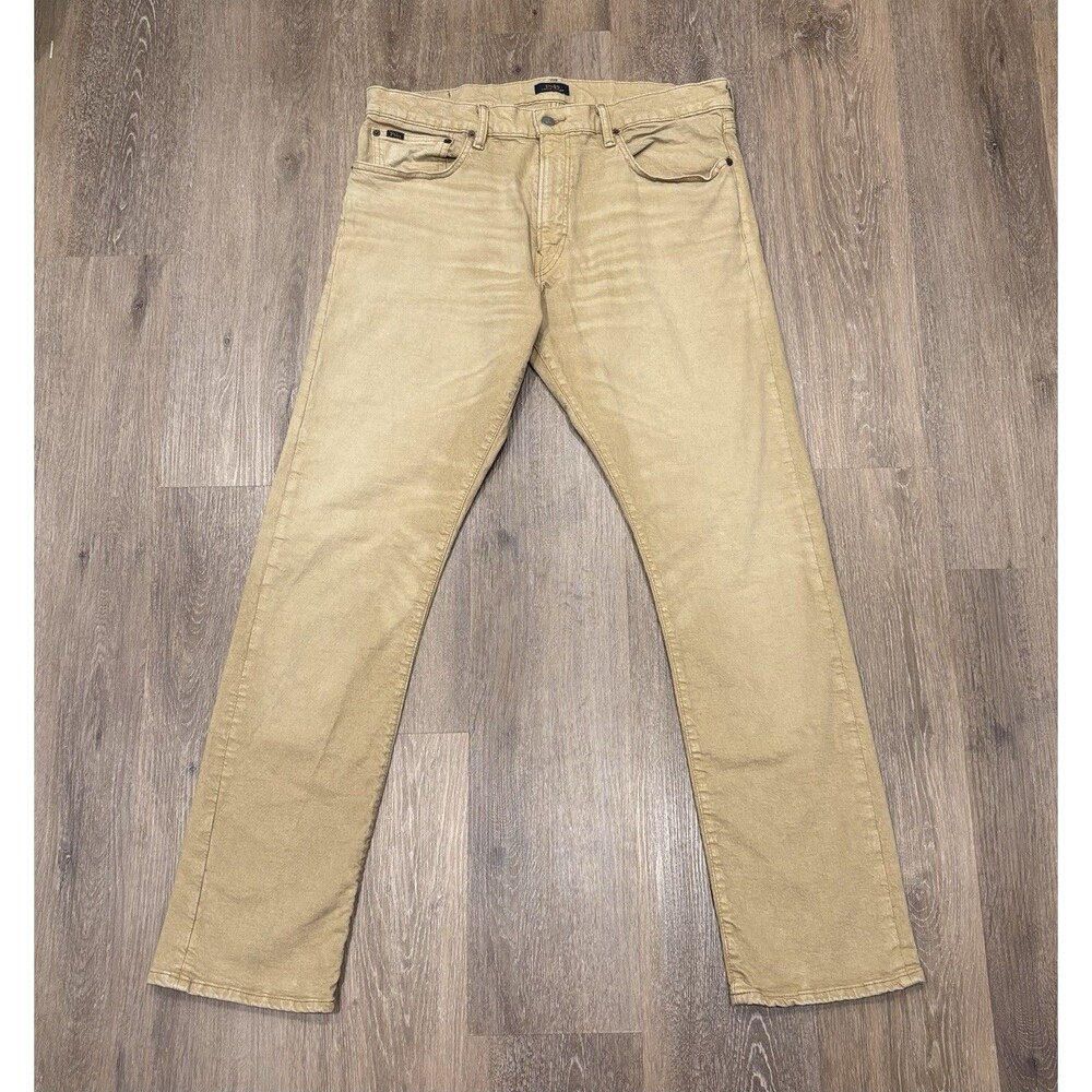 Polo Ralph Lauren Varick Slim Straight Jeans Mens 36X34 Tan Khaki Stretch